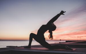 yoga, outdoors, sunrise, meditation, nature, fitness, workout, exercise, woman, twilight, dusk